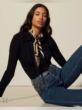 Sandro Aurel Ribbed Collared Cardigan - Size 2